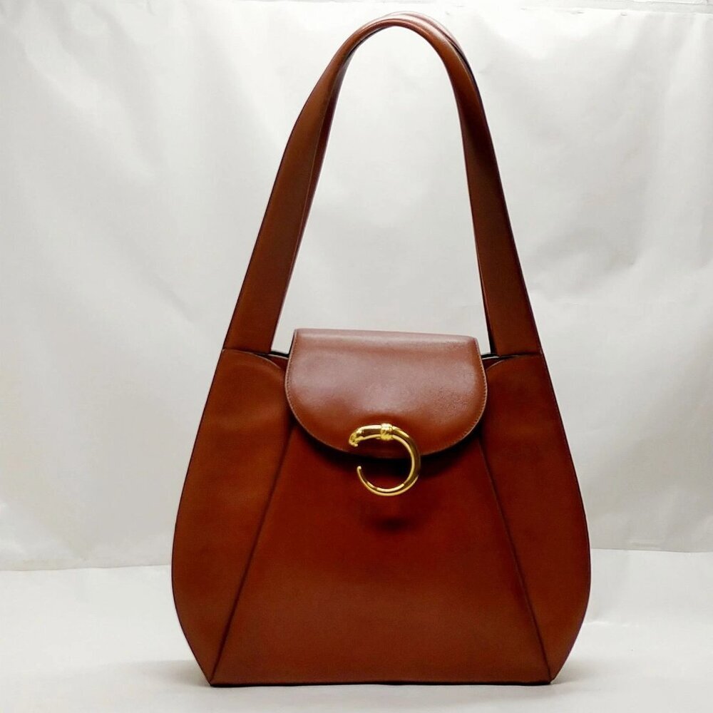 Cartier Shoulder Bag Brown Leather 600-071725
